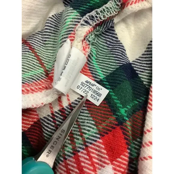 Aerie Women's XL White Green Off Duty Plaid Flannel Pajama Shirt Lounge I31-1 - Picture 8 of 8